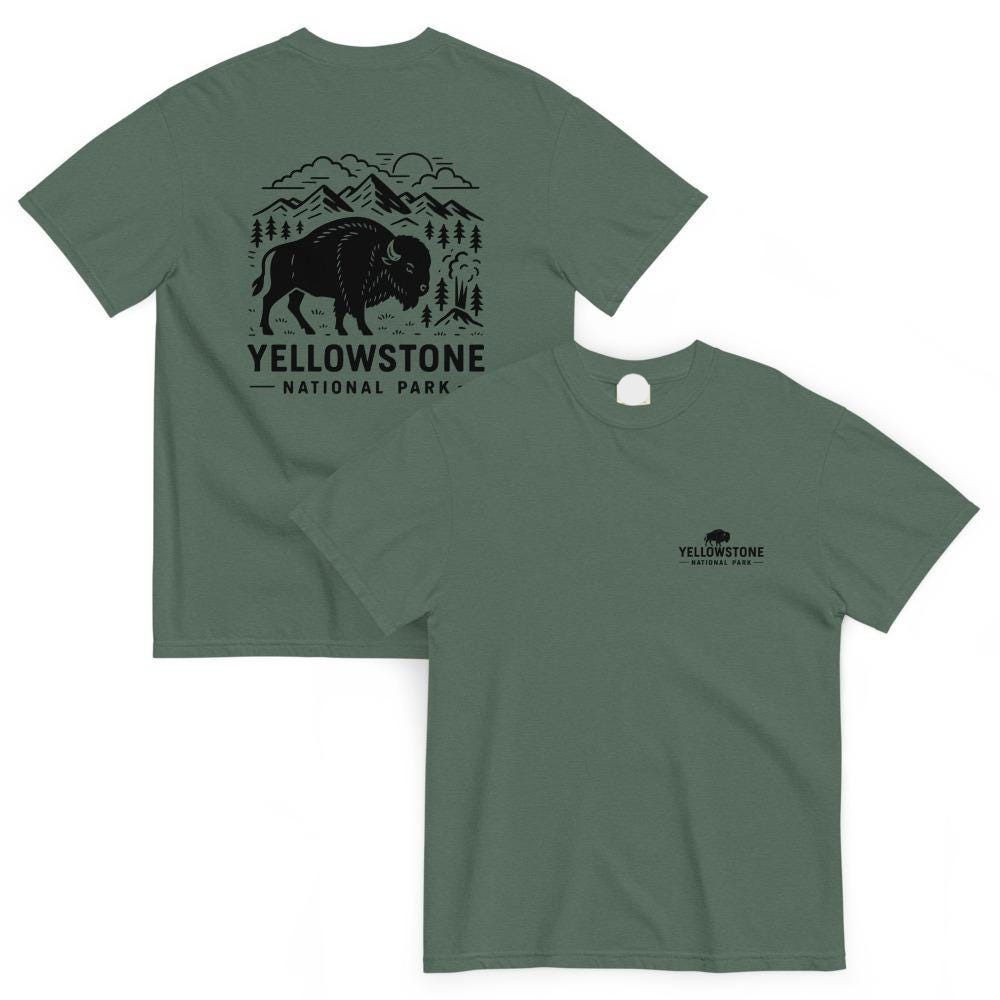 Yellowstone National Park T-shirt Bison Graphic,  2 Sided